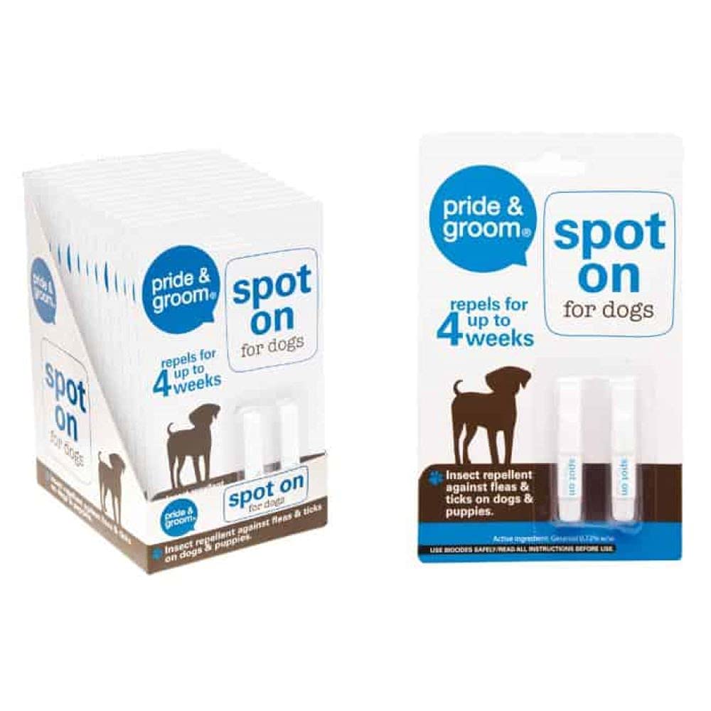 Pride & Groom 12 Pack spot on flea tick lice repellent pet grooming kit 24 Pipettes in total of spot on treatment for dogs