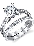 1.25 Carat Round Brilliant Cubic Zirconia Sterling Silver 925 Wedding Engagement Ring Band Set Sizes 4 to 11