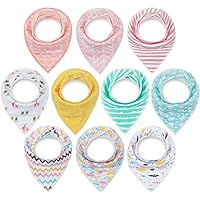 10-Pack Bandana Bibs Upsimples Baby Drool Bibs for Drooling and Teething, 100% Cotton Super Absorbent, 10 Stylish Design for Baby Girls Toddler, Baby Shower Gift Set