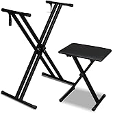 Keyboard Stand Piano Bench Set,Double-X Keyboard Stand Adjustable Digital Piano Stand with Lockable Straps,(Piano Keyboard St