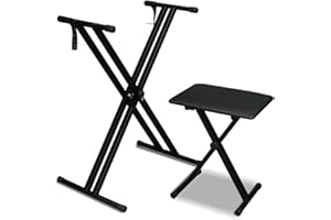Keyboard Stand Piano Bench Set,Double-X Keyboard Stand Adjustable Digital Piano Stand with Lockable Straps,(Piano Keyboard St