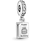 BEEUVIP Happy Birthday Card Dangle Charm 925 Sterling Silver Openwork Bead for Charm Bracelets and Necklaces, Birthday Mothers Day Jewelry Gifts Women
