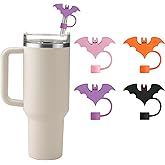 Halloween Silicone Straw Covers Cap for Stanley Cup, Cute Straw Topper for Stanley 30&40 Oz Tumbler, Reusable Dust-Proof Drinking Straw Cover, Set of 4 (Halloween Bat)