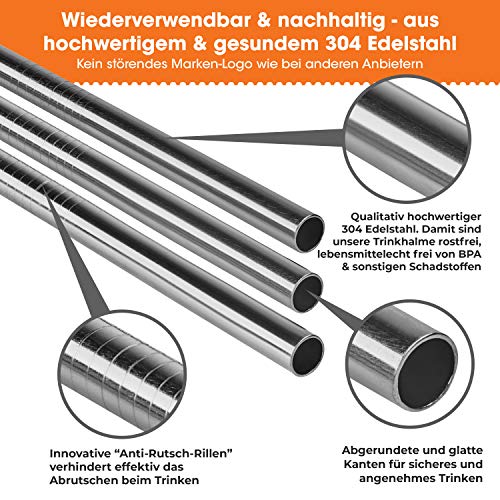 fancility® Premium Edelstahl Strohhalm wiederverwendbar 10-er Set + Beutel + Reinigungsbürste, freie Farbwahl, Metall… – Bild 3