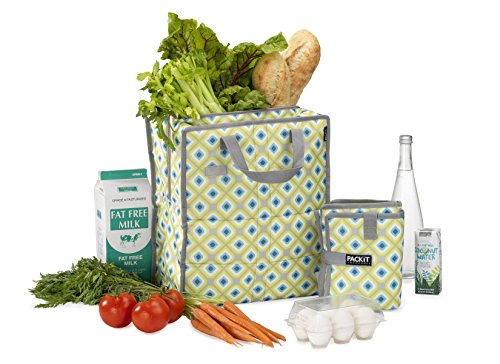 PackIt Freezable Grocery Shopping Bag with Zip Closure, Geometric