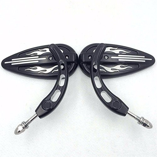 HTT Motorcycle Black Flame Groove with Skull Stem Side motorcycle Mirrors for 1982 and Up universal to most Harley bike Dyna Touring Sposter CVO