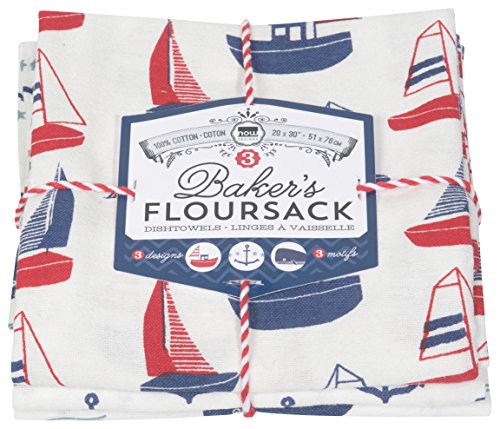 Now Designs Floursack Kitchen Towels, Set of Three, Ahoy Matey, 3 Piece