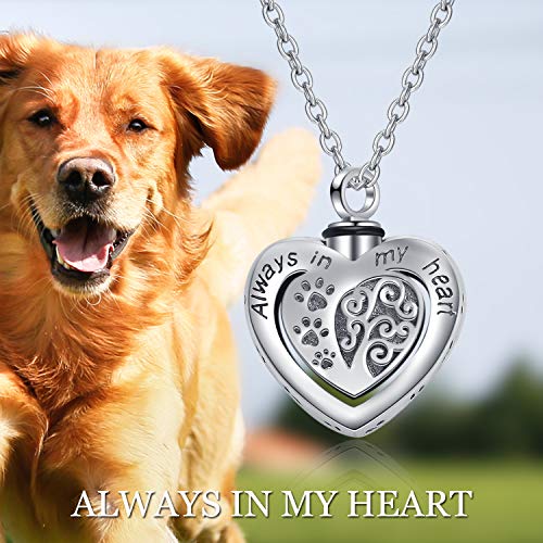 POPLYKE Memorial Urn Necklace for Dog Cat Pets Ashes,Engraved Always in My Heart Sterling Silver Dog Paw Pendant Necklace for Women Girls Unisex - Thumbnail 5