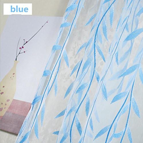 Sheers Curtains Willow leaf Tulles 3D Window Sheer Curtains for Living Room Curtains for Bedroom Kitchen, blue, 1pc(200x270cm)