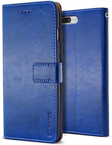 iPhone 7 Plus 5.5-inch,JGOO[Vintage Drapped]Modern Retro Book Style Leather Wallet Case w/Card Slots,Kickstand &amp; Money Pouch,Durable Slim Hard PC Shell Cradle for Apple iPhone 7 Plus,Sapphire Blue