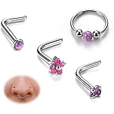 BodyBonita Opal Nose Rings for Women - 316L Surgical Steel Nose Hoops Piercing 20G 18G 16G Septum Rings L Shaped Nose Studs Jewelry Cartilage Conch Daith Helix Tragus Earrings 8/9/10mm 4Pcs 4Pcs