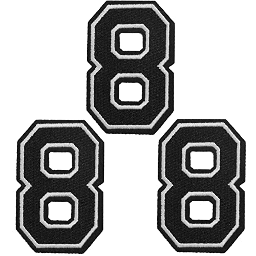 TACVEL 3 Pieces Iron on Numbers Patches, Numbers 0-9 Applique for Clothes, Dress, Hat, Socks, Jeans, DIY Accessories (Black 8,3.14inch)