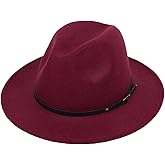 Yellow Fedora Hat with Belt Buckle Unisex Classic Felt Wide Brim Panama Hats Adjustable Church Jazz Cap for Women Men