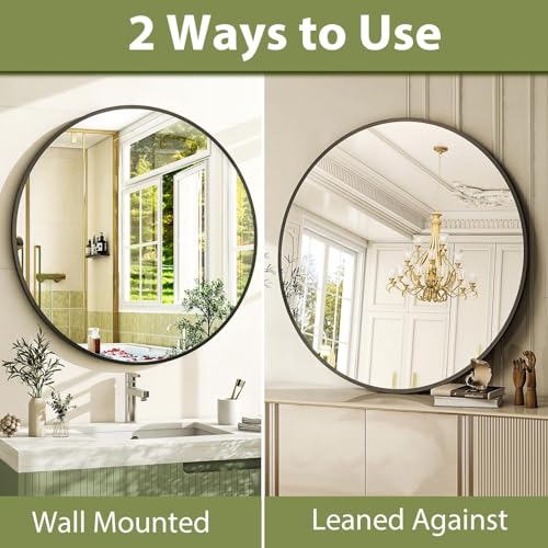 ORCHID M®Black Round Mirror for Wall 60CM,Modern Metal Frame Circle Bathroom Mirror for Wall，Tempered Glass-Shatterproof for Wall Mirror for Entryway, Bathroom, Vanity, Living Room (Black 24 inch)