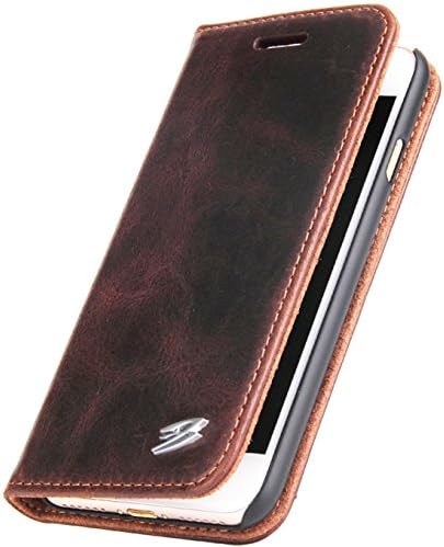 Fierre Shann iPhone8 plus iPhone7 plus Case Genuine Leather Flip Phone Case with Card Slot,Gift Box.(Dark brown for iPhone8plus)Wallet Case for iPhone 7plus