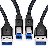 USB 3.0 A to B Cable, Besgoods 2-Pack 6ft Extra Long Braided USB 3.0 Cable A Male to B Male Cable Cords - Black