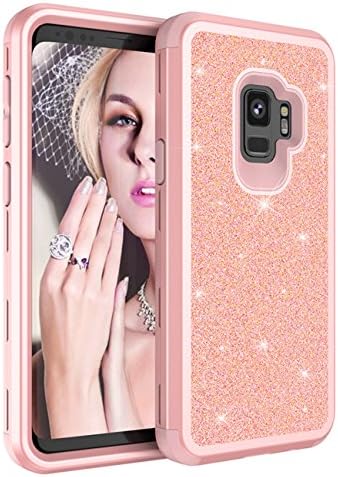 Galaxy S9 Case, Samsung Galaxy S9 Bling Case, Tourist Luxury Bling 3 in 1 Hybrid Soft TPU Hard PC Shockproof Protective Fashion Glitter Sparkle Bling Shiny Case Cover for Samsung Galaxy S9 (Rose Gold)