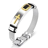 MONIYA Stainless Steel Religious Cross Bracelet Bangle For Men Boys Sporty Wristband Size Adjustable