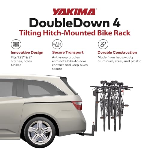 Yakima DoubleDown 4 Hitch Mount Bike Rack, 4-Bike Carrier for Car, SUV & Truck - Fits 2” & 1.25” Receivers, Tilting Rear-Mounted Bicycle Holder with Anti-Sway Cradles & Folding Arms