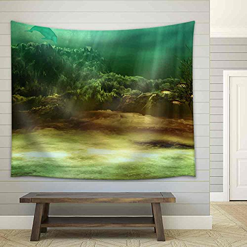 an Underwater Landscape with Fishes and Dolphin Fabric Wall