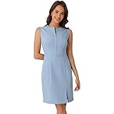 Allegra K Sheath Dress for Women's 2025 Zip Front Sleeveless Slit Work Pencil Office Dresses