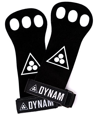 Gloves / Grips for CrossFit | DYNAM Fitness | Black White One Size Fits All Men Women Pair | Weightlifting Gymnastics Workout Barbell HIIT Powerlifting Calisthenics | Leather Nylon Webbing Metal