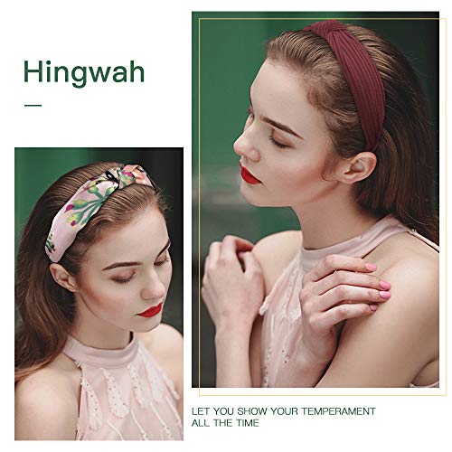 10 PCs Hingwah Wide Headbands Cotton and Chiffon Hair Band, Yoga Top Knot Headwrap Turban Hair Hoop - Fashion Floral Elastic Hair Accessories for Women Girls