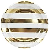 Just Artifacts Round Paper Party Plates 9in (12pcs) - Metallic Gold Striped - Decorative Tableware for Birthday Parties, Baby Showers, Grad Parties, Weddings, and Life Celebrations!