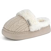 Plush Knit Women's Slippers - Warm Fuzzy Fleece Lining Slippers for Women, Non-Slip Sole Fluffy Memory Foam Slip-On Scuff House Slides Shoes for Indoor & Outdoor, Odor Resistant Bedroom
