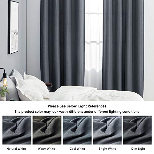 Bedsure Linen Curtains 96 inch Length 2 Panels Set, Blackout Grey