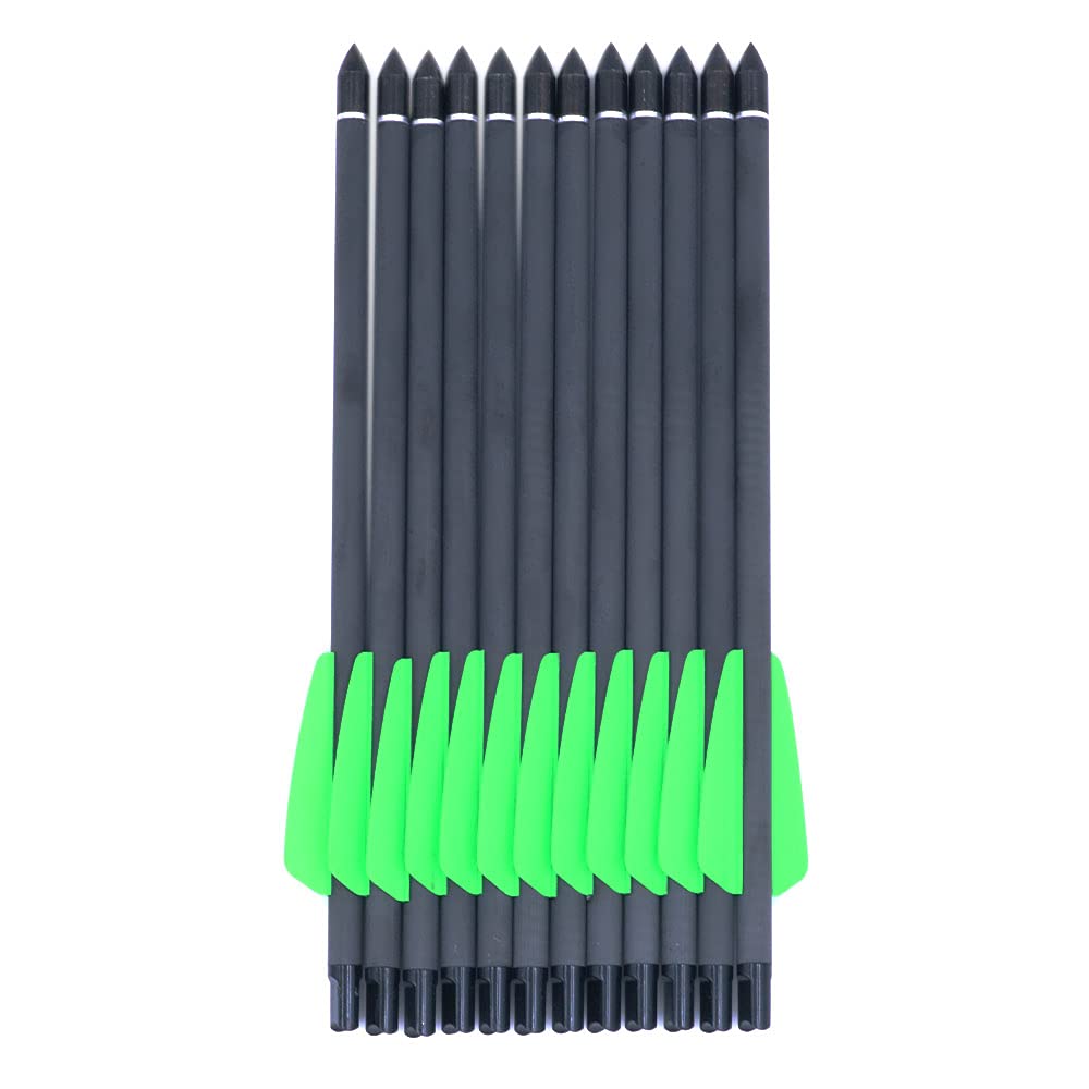 ANCLLO 12 Pack 7.5" Green Feathered Pure Carbon Arrow Shafts, 2" Feathered Arrows with Replaceable Heads for Compound and Recurve Bows