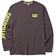 Caterpillar Trademark Banner Long Sleeve Tee Shirts for Men with Center Back Neck Wire Management Loop and Cat Workwear Logo