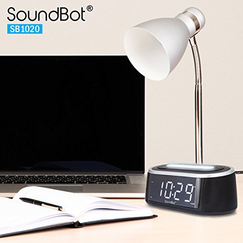 SoundBot SB1020 FM RADIO Bluetooth Wireless Speaker & Dual Alarm Clock for Music Streaming w/FM Tuner, 2.1A USB Charging Output, 3.5mm AUX Line-In, LED Night Light