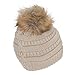 Gravity Threads Cable Knit Faux Fur Pom Pom Beanie Hat