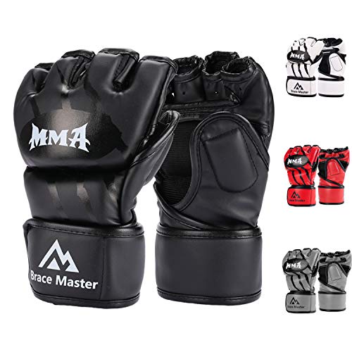 Brace-Master-MMA-Gloves-Guantes-UFC-Guantes-de-Boxeo-para-Hombres-Mujeres-Cuero-Mas-Acolchado-Saco-de-Boxeo-sin-Dedos-Guantes-para-Kickboxing-Sparring-Muay-Thai-y-Heavy-Bag