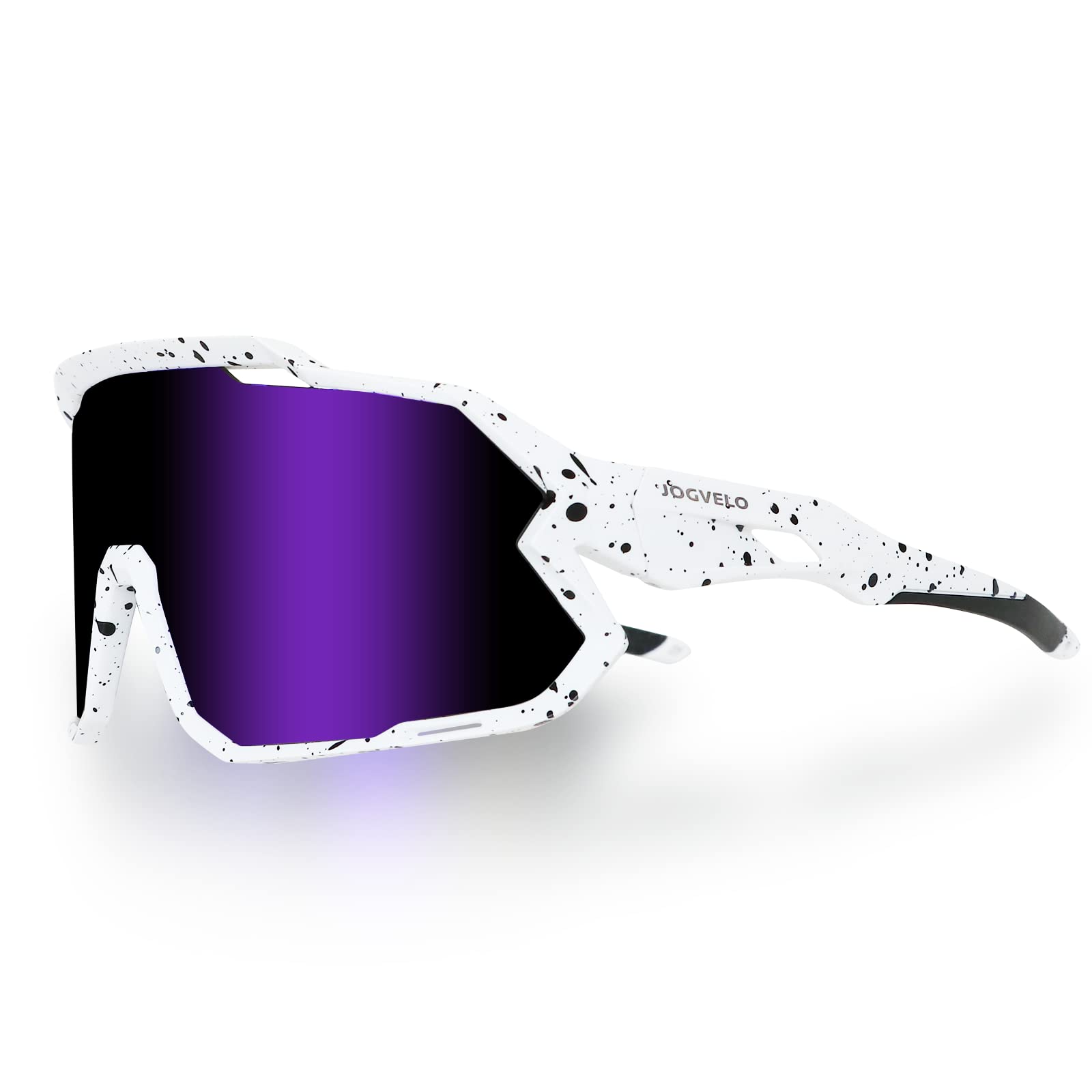 JOGVELO Polarized Sports Sunglasses, Cycling Glasses with 3 Interchangeable Lens UV400 for Men Women Youth Baseball Running Driving Golf, White&Blue