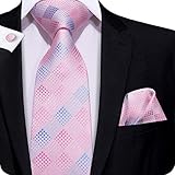 Hi-Tie Mens Pink Plaid Silk Tie Hanky Cufflinks set (Plaids)