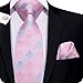 Hi-Tie Men Pink Blue Check Plaid Tie Necktie with Cufflinks and Pocket Square Tie Set