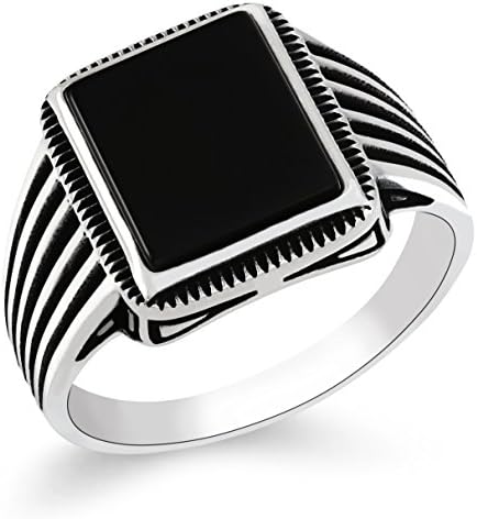 chimoda Mens Rings 925 Sterling Silver Jewelry Black Onyx Stone Men's Ring Striped Design