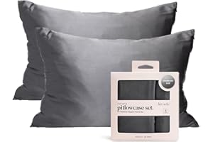 Kitsch Satin Pillowcase with Zipper for Hair and Skin Queen, Softer Than Silk Pillow Cases, 2 Pack Cooling Pillow Covers, Machine Washable, Satin Pillow Cases Standard Size Set of 2 19"x26" (Charcoal)