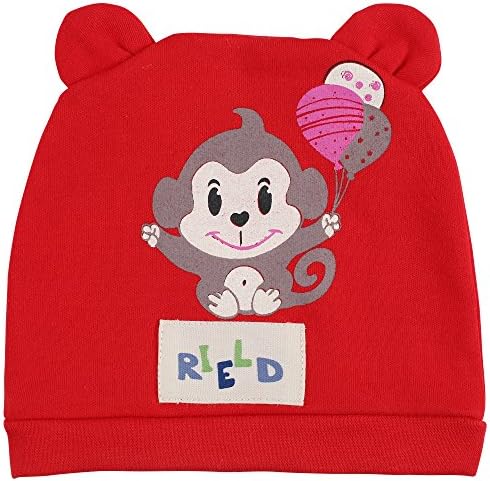RIELD Baby Unisex Caps - 100% Combed Pure Cotton Infant Cotton Hat For Baby Boys Girls – Soft, Smooth, Comfy &amp; Adorable Hats For Babies - Baby Caps 0-12 Months,Red Monkey