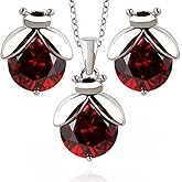 Crystalline Azuria Ladybugs Zirconia Crystals Set Pendant Necklace Stud Earrings 18K White Gold Plated for Women