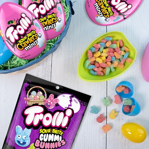 TROLLI SOUR BRITE CRAWLERS MINIS, SOUR GUMMY WORMS, NOVELTY EASTER EGG CANDY, 3.5 OZ