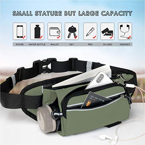 Reflective Run Running Pouch Belt Belts Bag Mens Gym Fanny Waist Pack Packs Waterproof Jogging Phone Workout Small Bags to Exercise Water Holder Light For Hiking Men Accessories Women phone Army Green