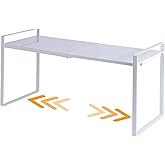 Expandable Cabinet Shelf Organizer Riser for Kitchen Pantry Cupboard Under Sink Countertop (white, 8.2’’D * 12.2-21.6’’W * 10.4’’H)