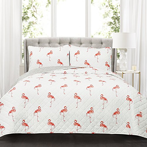 Lush Decor Kelly Flamingo Quilt Set, King, Coral