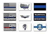 9 Pack -- Thin Blue Line Bumper Sticker Vinyl Decal -- 5x3.5 inch Special Design US American Flag Reflective Advertising Sign Vinyl -- Support Police Law Enforcement