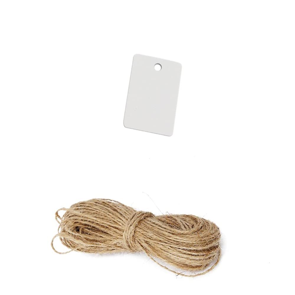 CHSYOO ​​500 x Kraft Paper Tags, White Gift Tags, 3.3X2CM Kraft Paper Square Small Tags and 10M Natural Jute Rope for Wedding, Christmas, Party DIY Decoration