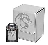 BCW White Deluxe Leatherette Deck Box PLUS 50 White Double Matte Deck Guard Sleeves for Collectable Gaming Cards like Magic The Gathering MTG, Pokemon, YU-GI-OH!, & More. Embossed Dragon Graphic, Designed to Hold 80 Sleeved Cards.