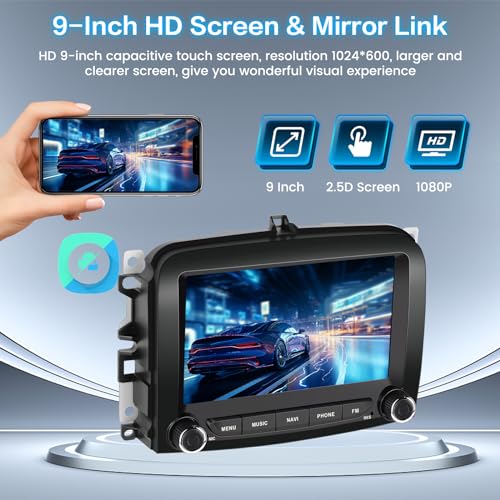 Inefala 2G+64G for Fiat 500L 2013-2017 Android 15 Car Radio with Wireless Carplay and Android Car, Bluetooth Car Stereo with 7 Inch HD Touchscreen with WiFi GPS FM/RDS MIC + Rear Camera